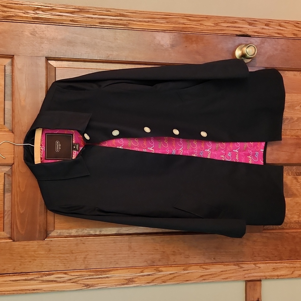 Coach Trench Coat- black with hot pink logo lining - Medium